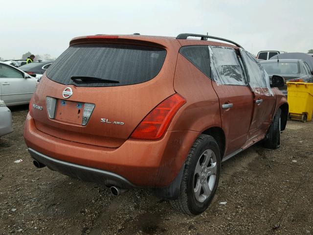 JN8AZ08W05W401818 - 2005 NISSAN MURANO SL ORANGE photo 4