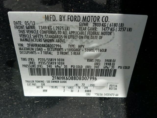 2FMHK6D88DBD07996 - 2013 FORD FLEX LIMIT BLACK photo 10