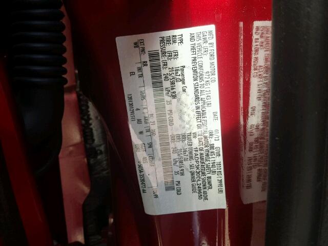 1FADP3K20DL249650 - 2013 FORD FOCUS SE RED photo 10