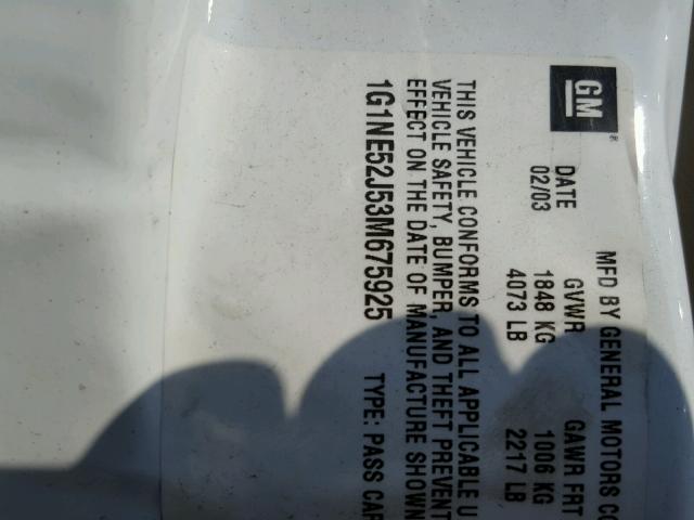 1G1NE52J53M675925 - 2003 CHEVROLET MALIBU LS 白色 照片 10