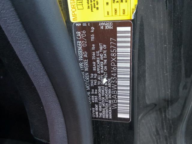 WBABW33416PX85777 - 2006 BMW 325 CI BLACK photo 10