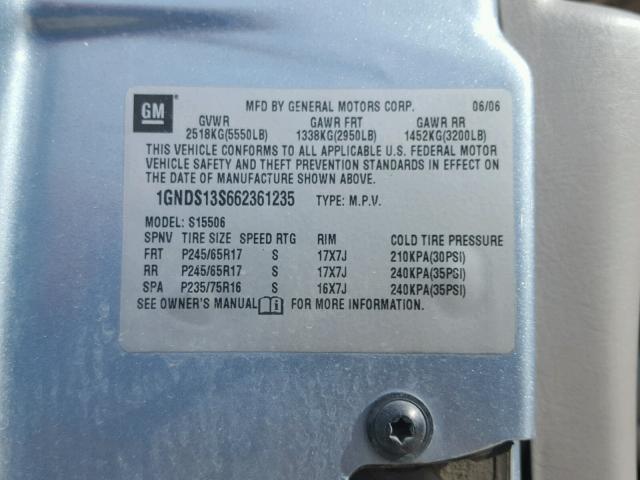 1GNDS13S662361235 - 2006 CHEVROLET TRAILBLAZE SILVER photo 10