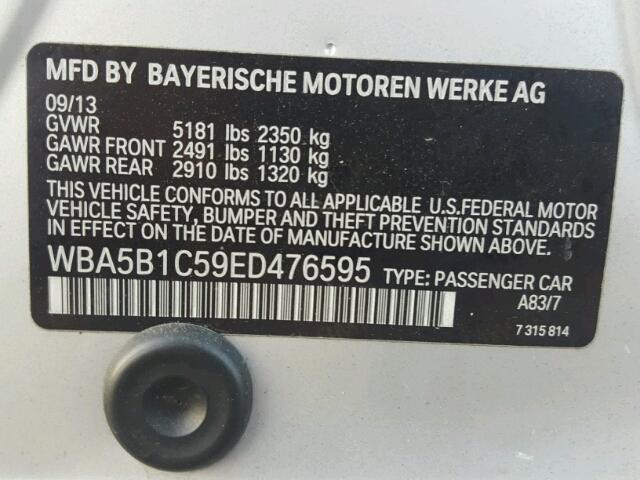 WBA5B1C59ED476595 - 2014 BMW 535 SILVER photo 10