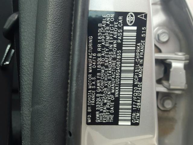 VNKKTUD36GA067855 - 2016 TOYOTA YARIS L SILVER photo 10