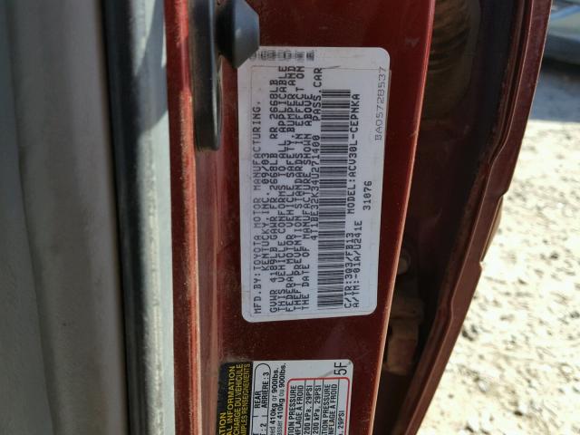 4T1BE32K34U271400 - 2004 TOYOTA CAMRY LE MAROON photo 10