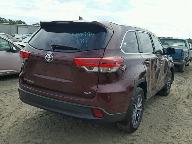 5TDKZRFH4HS216815 - 2017 TOYOTA HIGHLANDER MAROON photo 4