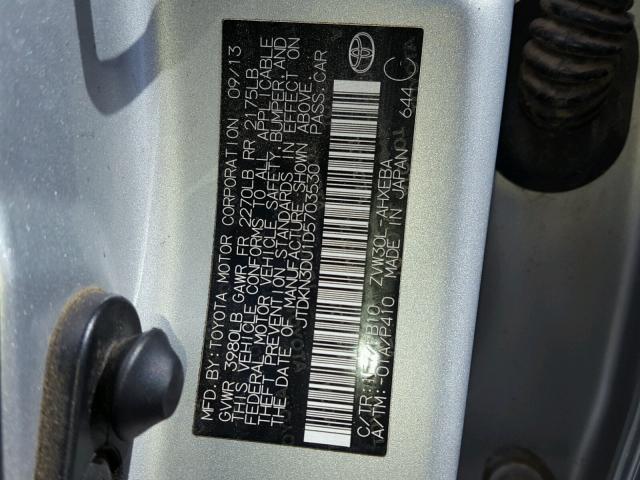 JTDKN3DU1D5703530 - 2013 TOYOTA PRIUS SILVER photo 10