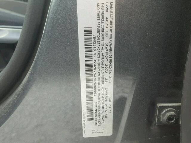 3VW2K7AJ7BM066061 - 2011 VOLKSWAGEN JETTA BASE 灰色 照片 10