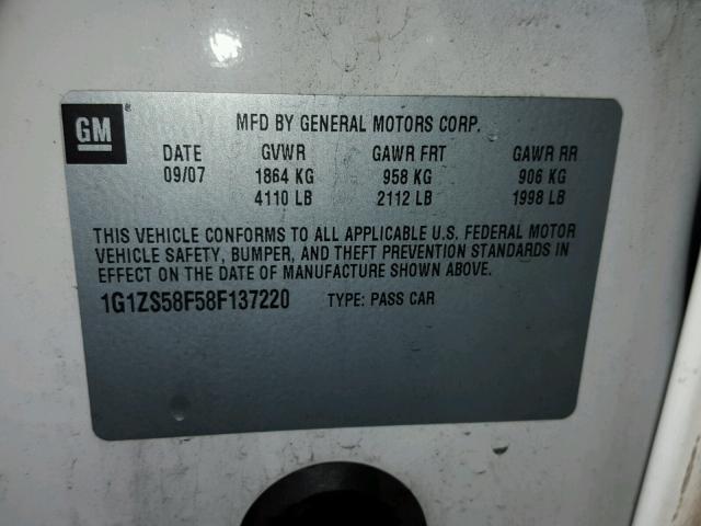 1G1ZS58F58F137220 - 2008 CHEVROLET MALIBU LS WHITE photo 10