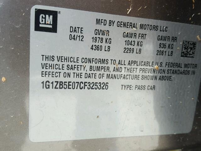 1G1ZB5E07CF325326 - 2012 CHEVROLET MALIBU LS GRAY photo 10