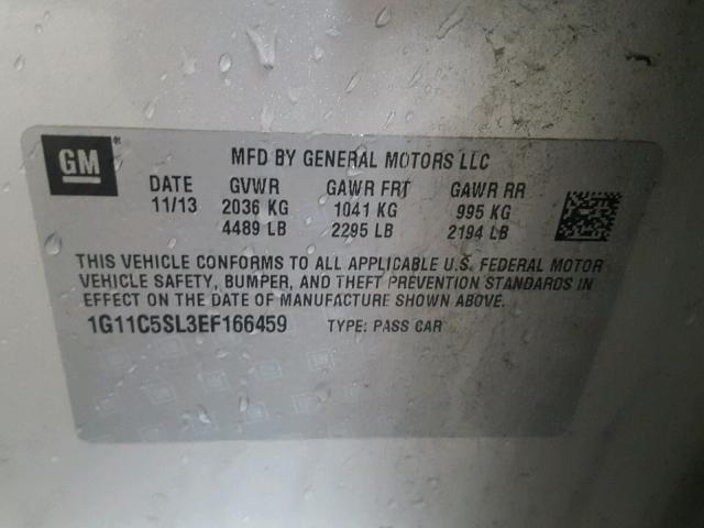 1G11C5SL3EF166459 - 2014 CHEVROLET MALIBU 1LT SILVER photo 10