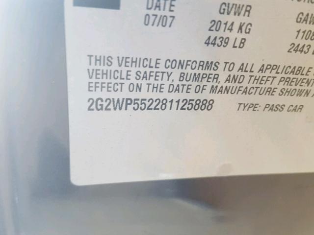 2G2WP552281125888 - 2008 PONTIAC GRAND PRIX 灰色 照片 10