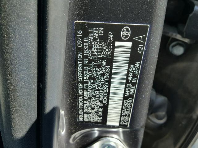 JTDKDTB39G1139084 - 2016 TOYOTA PRIUS C GRAY photo 10