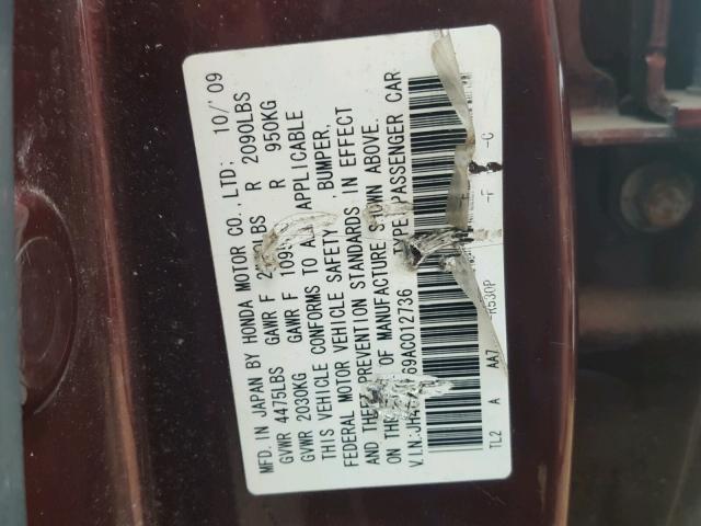 JH4CU2F69AC012736 - 2010 ACURA TSX BURGUNDY photo 10