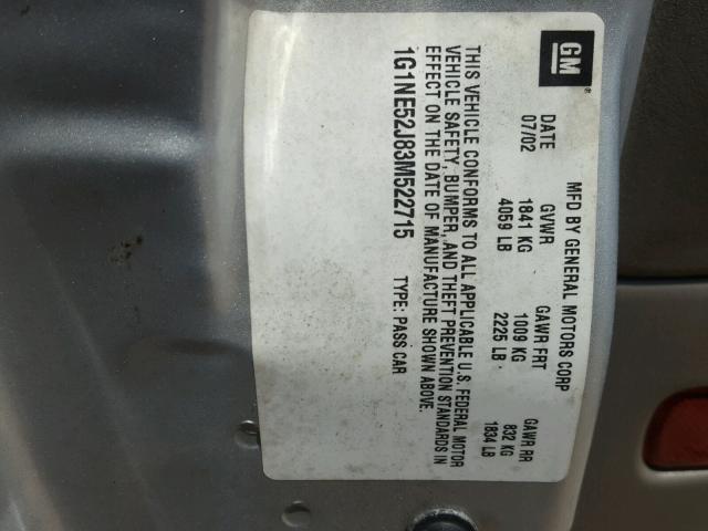 1G1NE52J83M522715 - 2003 CHEVROLET MALIBU LS SILVER photo 10