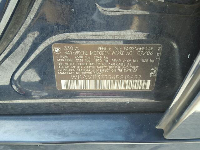 WBAVB33556PS18652 - 2006 BMW 330 I BLUE photo 10