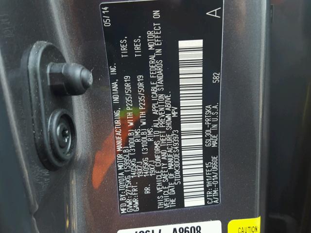 5TDXK3DC0ES493973 - 2014 TOYOTA SIENNA SPO GRAY photo 10