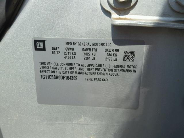 1G11C5SA0DF164309 - 2013 CHEVROLET MALIBU 1LT SILVER photo 10