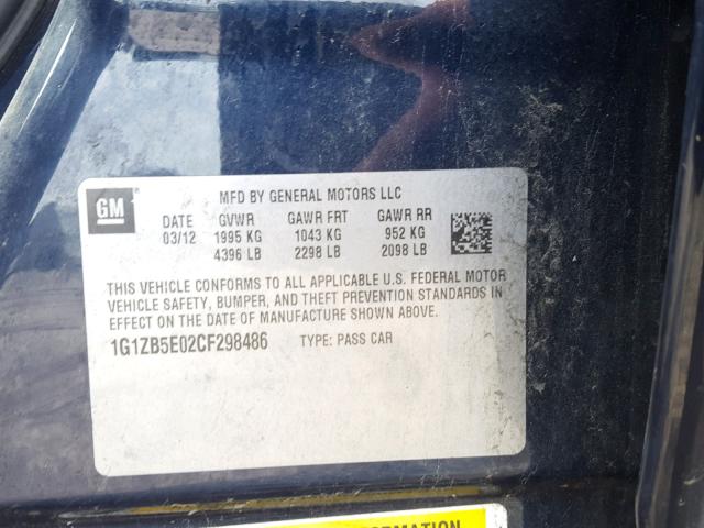 1G1ZB5E02CF298486 - 2012 CHEVROLET MALIBU LS Mavi foto 10