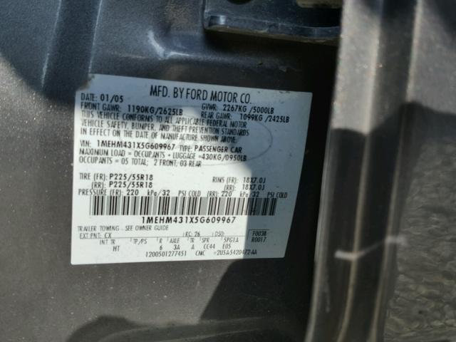 1MEHM431X5G609967 - 2005 MERCURY MONTEGO PR 灰色 照片 10