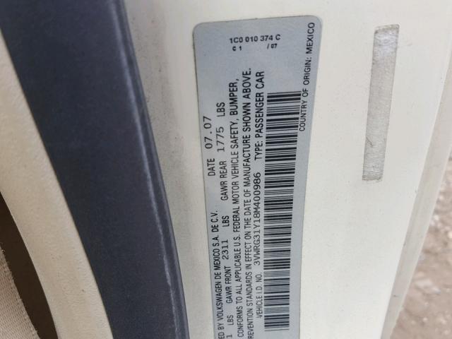 3VWRG31Y18M400986 - 2008 VOLKSWAGEN NEW BEETLE 奶油色 照片 10