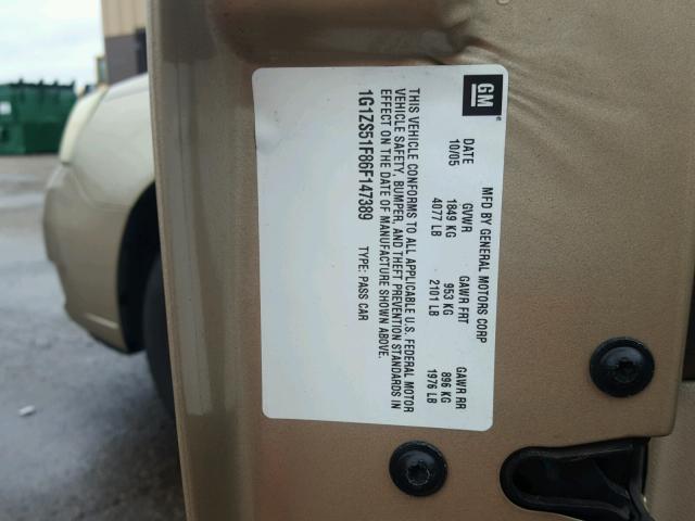 1G1ZS51F86F147389 - 2006 CHEVROLET MALIBU LS Алтын фото 10