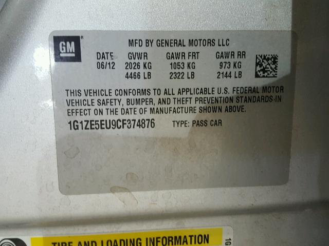 1G1ZE5EU9CF374876 - 2012 CHEVROLET MALIBU LTZ 银色 照片 10