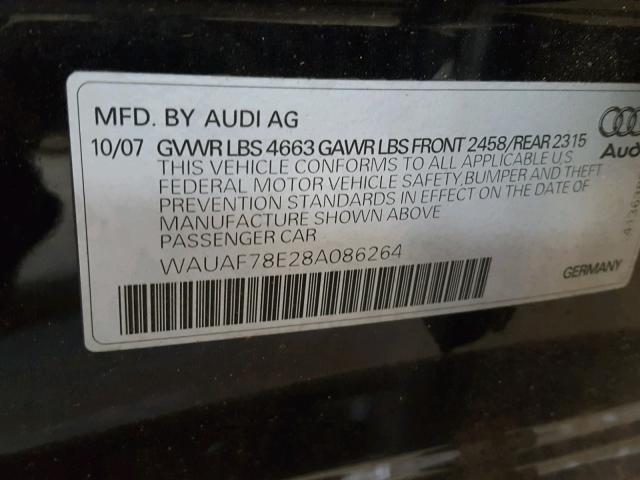 WAUAF78E28A086264 - 2008 AUDI A4 2.0T BLACK photo 10