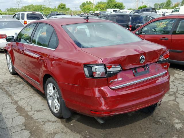 3VWL17AJ7HM240162 - 2017 VOLKSWAGEN JETTA SEL MAROON photo 3