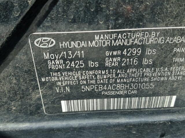 5NPEB4AC8BH301055 - 2011 HYUNDAI SONATA GLS BLUE photo 10