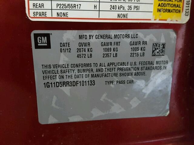 1G11D5RR3DF101133 - 2013 CHEVROLET MALIBU 1LT 栗色 照片 10