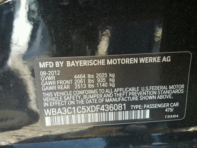 WBA3C1C5XDF436081 - 2013 BMW 328 I SULE BLACK photo 10