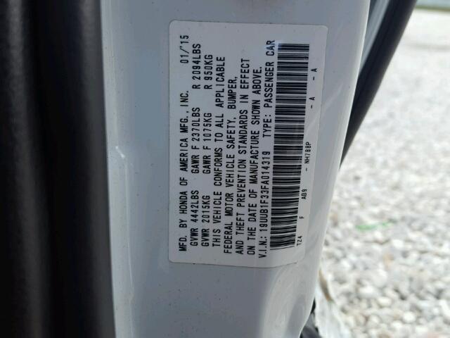 19UUB1F33FA014319 - 2015 ACURA TLX WHITE photo 10