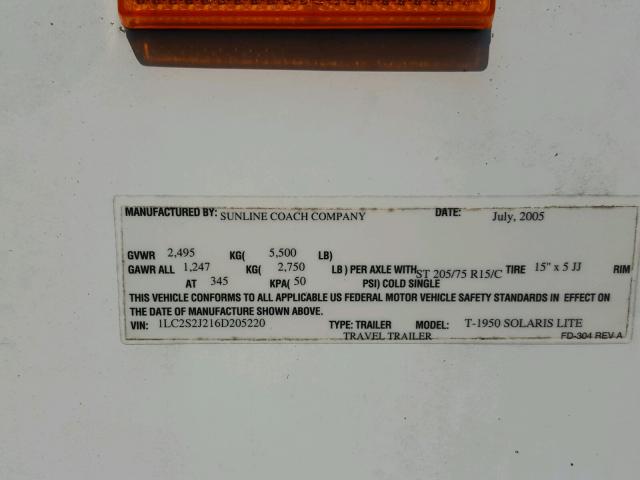 1LC2S2J216D205220 - 2006 SUNL TRAVELTRAI WHITE photo 10