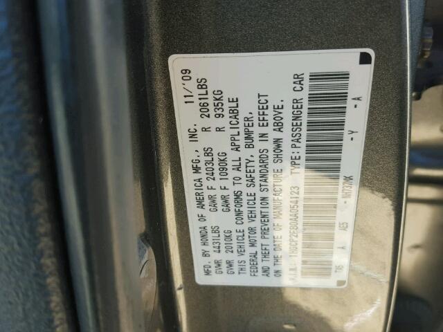 1HGCP2F80AA054123 - 2010 HONDA ACCORD GRAY photo 10