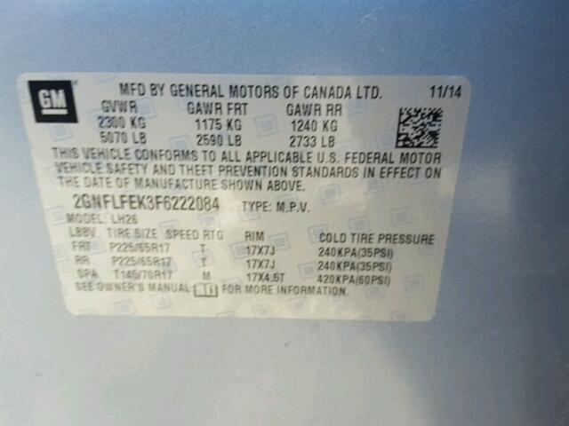 2GNFLFEK3F6222084 - 2015 CHEVROLET EQUINOX LT BLUE photo 10