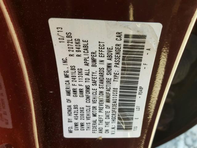 1HGCR3F83EA010588 - 2014 HONDA ACCORD RED photo 10