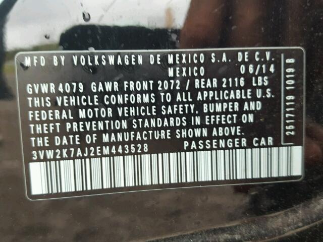 3VW2K7AJ2EM443528 - 2014 VOLKSWAGEN JETTA BASE 黑色 照片 10