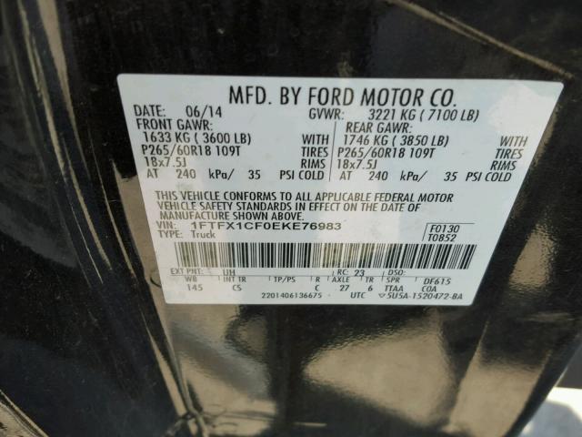 1FTFX1CF0EKE76983 - 2014 FORD F150 SUPER BLACK photo 10