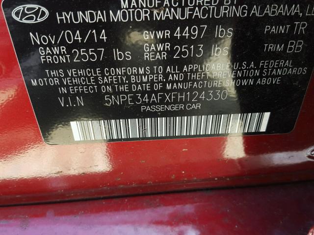 5NPE34AFXFH124330 - 2015 HYUNDAI SONATA SPO RED photo 10