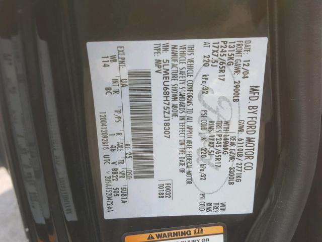 5LMEU68H75ZJ18307 - 2005 LINCOLN AVIATOR Qara foto 10