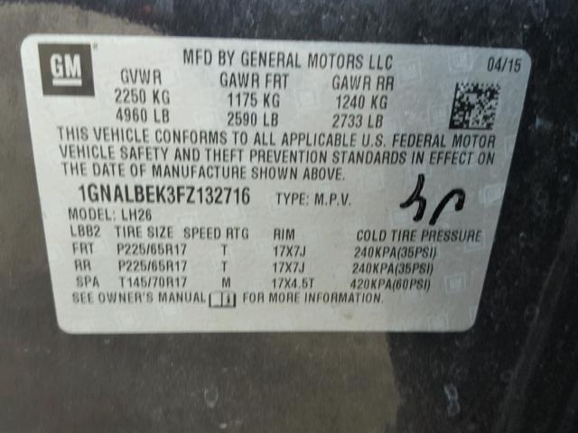 1GNALBEK3FZ132716 - 2015 CHEVROLET EQUINOX LT BLACK photo 10