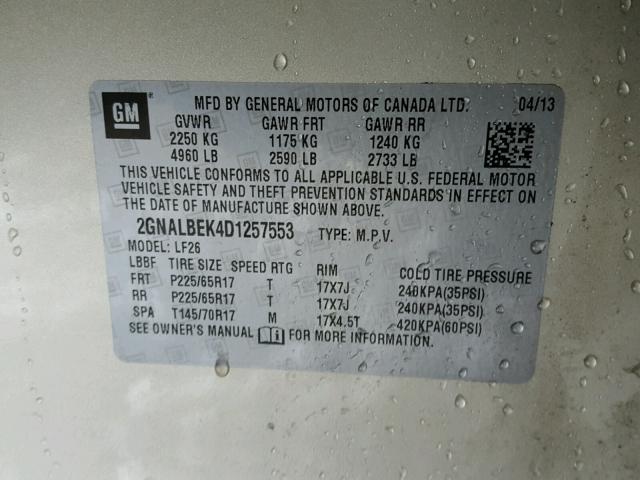 2GNALBEK4D1257553 - 2013 CHEVROLET EQUINOX LS CREAM photo 10