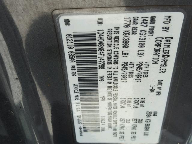 1D4HD48N84F147798 - 2004 DODGE DURANGO SL GRAY photo 10