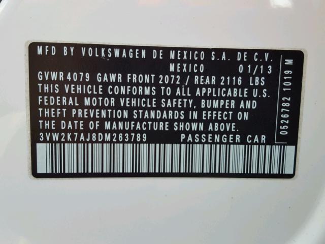 3VW2K7AJ8DM263789 - 2013 VOLKSWAGEN JETTA BASE 白色 照片 10