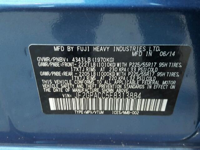 JF2GPACC5E8313884 - 2014 SUBARU XV CROSSTR BLUE photo 10