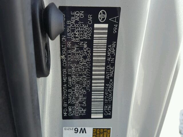 JTKDE177770189647 - 2007 TOYOTA SCION TC 银色 照片 10