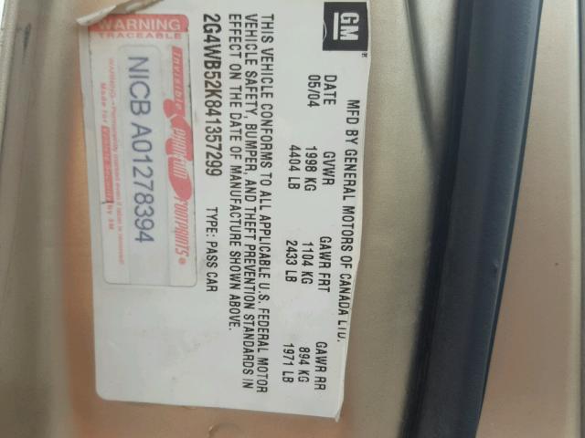 2G4WB52K841357299 - 2004 BUICK REGAL LS GOLD photo 10