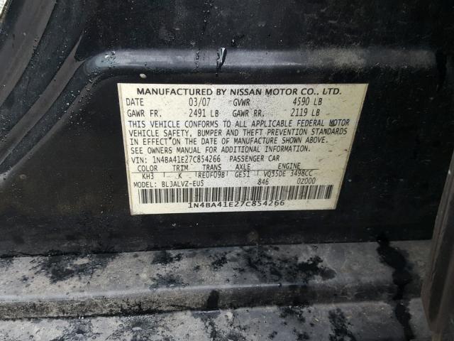 1N4BA41E27C854266 - 2007 NISSAN MAXIMA SE BLACK photo 10