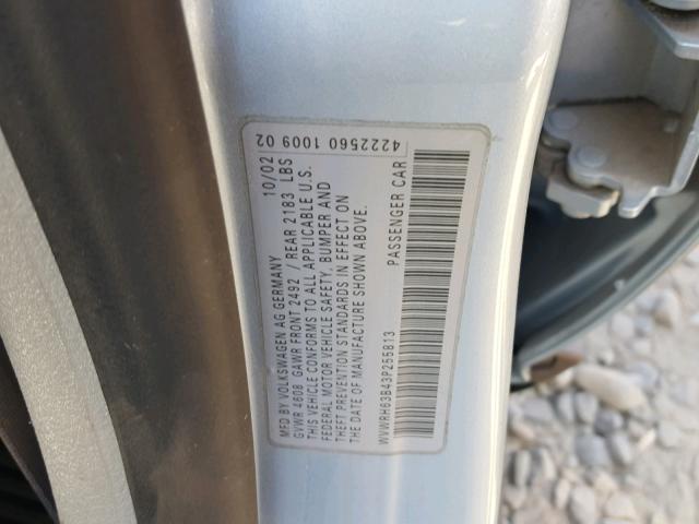 WVWRH63B43P255813 - 2003 VOLKSWAGEN PASSAT GLX BLUE photo 10